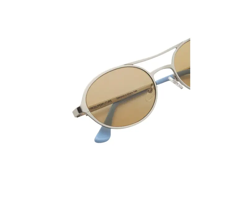 Retrosuperfuture Unisex 43v Bird Coolcat Silver Occhiali da sole Metallo Argento Marrone Rotonda Normale miniatura 2