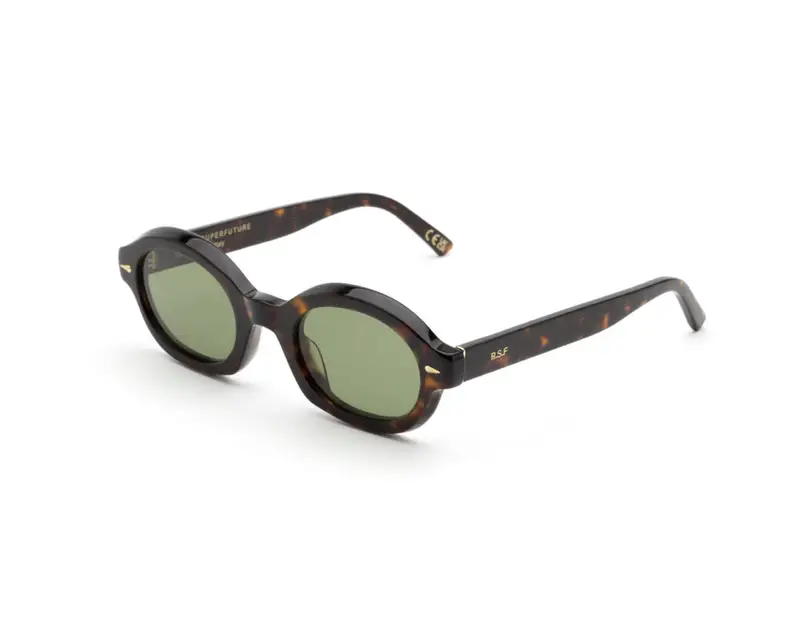 Retrosuperfuture Unisex 6PW Marzo 3627 Occhiali da sole Acetato Havana Verde Rotonda Normale