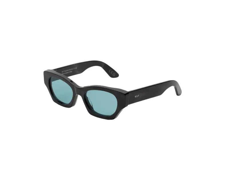 Retrosuperfuture Unisex 8FH Tono Fiammato Nero Occhiali da sole Acetato Nero Turchese Cat Eye Normale