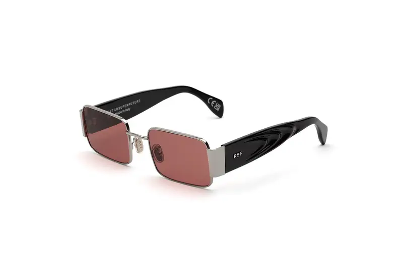 Retrosuperfuture Unisex AFN Z Bordeaux Occhiali da sole Metallo Argento Rosso Squadrata Normale
