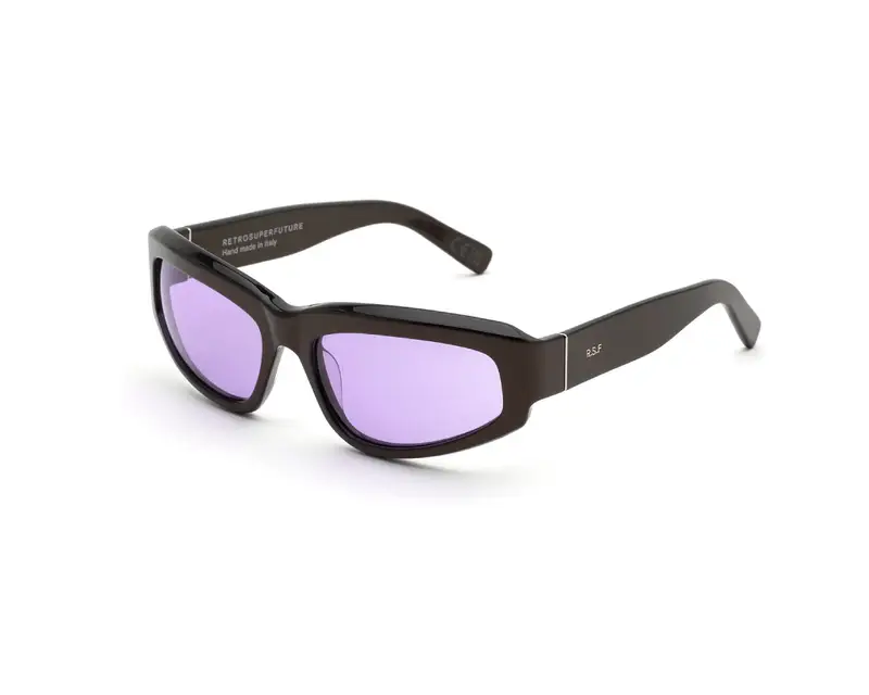 Retrosuperfuture Unisex D5O Motore Metallic Coco Occhiali da sole Acetato Nero Viola Avvolgente Normale