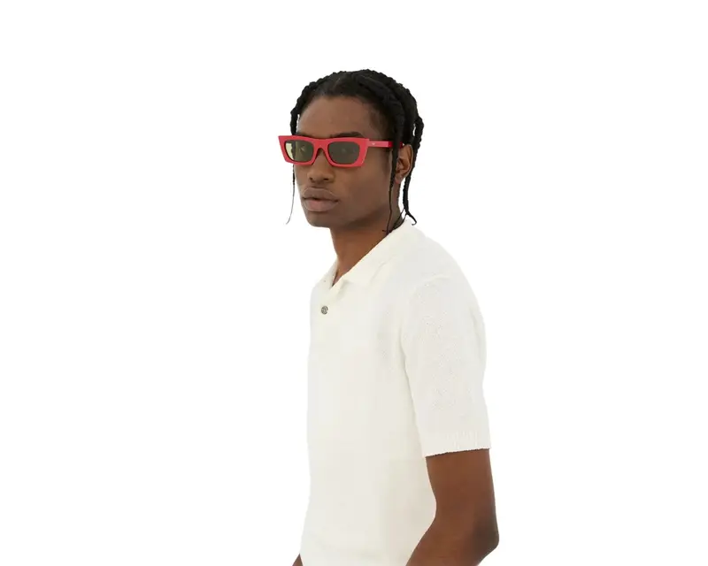 Retrosuperfuture Unisex E7D Fred 2.0 Red Occhiali da sole Acetato Rosso Verde Squadrata Normale miniatura 3