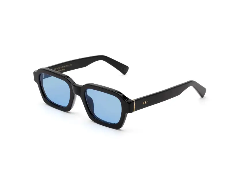 Retrosuperfuture Unisex FOE Caro Azure Occhiali da sole Acetato Nero Azzurro Squadrata