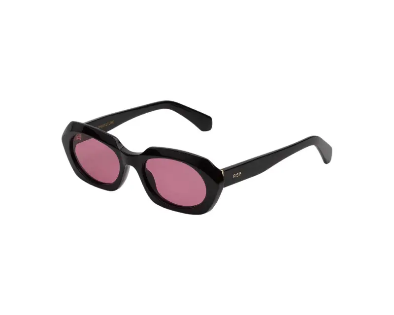 Unisex Retrosuperfuture 1R7 EPOCA FRAGOLINA Occhiali da sole Acetato Nero Rosa Geometrica Normale