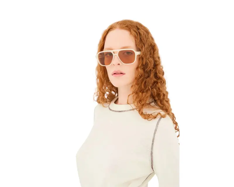 Retrosuperfuture Unisex T7H Maneval Crema Occhiali da sole Acetato Crema Arancione Squadrata Normale miniatura 3