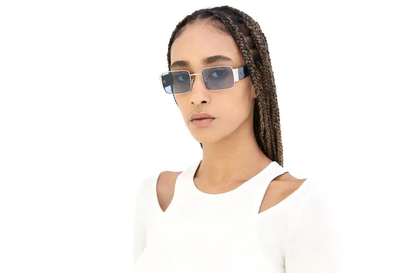 Retrosuperfuture Unisex V5H Z Metallic blue Occhiali da sole Metallo Argento Blu Squadrata Normale miniatura 2