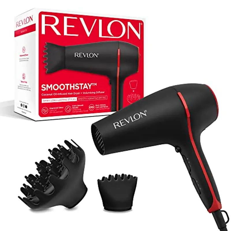 REVLON Asciugacapelli Revlon SmoothStay con accessorio Diffusore volumizzante 2000 Watt infuso con olio di cocco