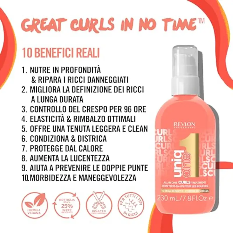 Revlon Professional UniqOne All In One Curls Treatment – Trattamento Capelli 10 Benefici Senza Risciacquo per Capelli Ricci, Mossi e a Spirale, 230ml miniatura 2