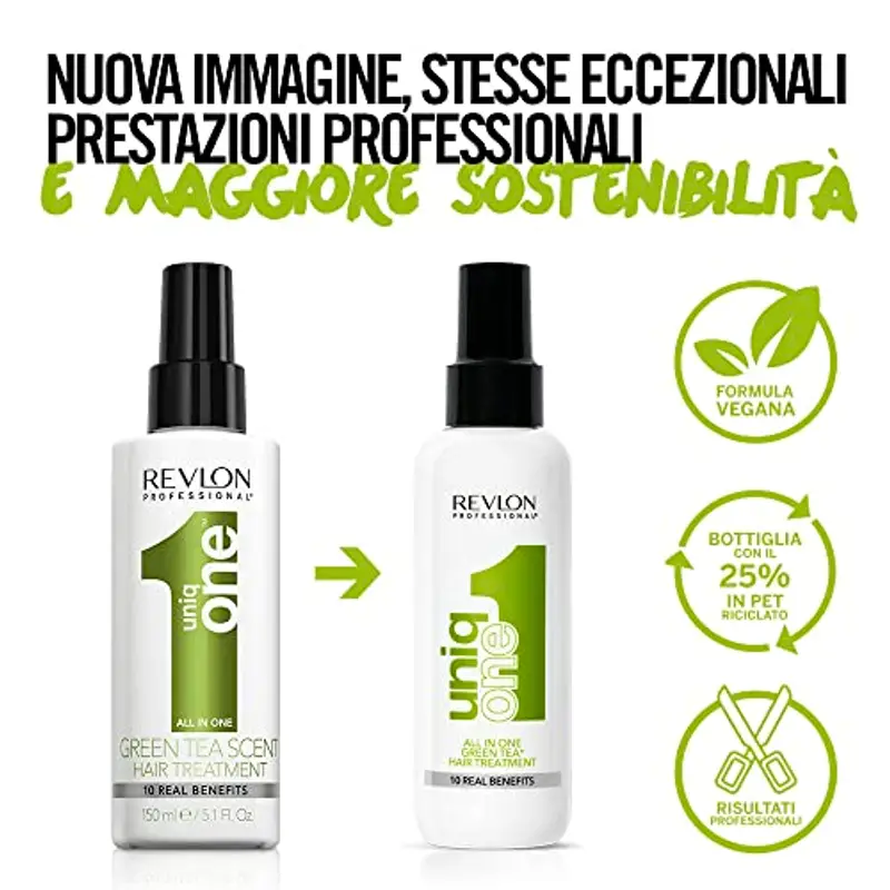 REVLON PROFESSIONAL UNIQONE GREEN TEA HAIR TREATMENT, Trattamento Doppie Punte Senza Risciacquo, Trattamento Per Capelli, Fragranza Tè Verde – 150 ml miniatura 3