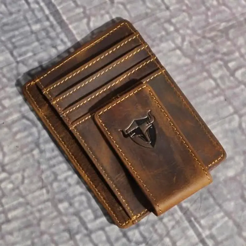 RFID Genuine in pelle Magnet moneta Clip Clasc di credito Titolo del portafoglio Slim Pocale Front Pocket Wild Style miniatura 2