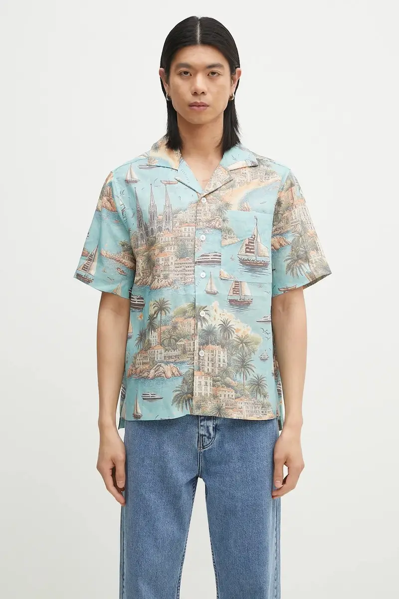 camicia di lino Sailing Map uomo colore blu RHPS25SR01012