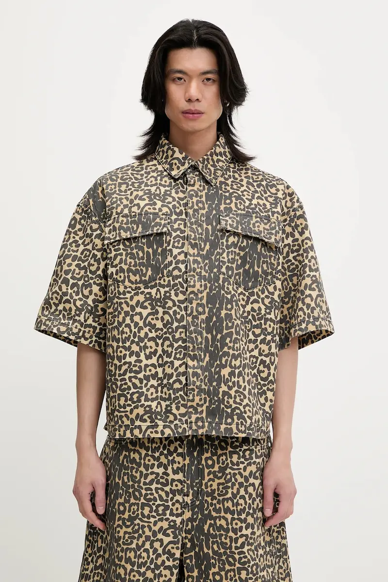 camicia in cotone Leopard Boxy Work uomo colore marrone RHSS25SR05012