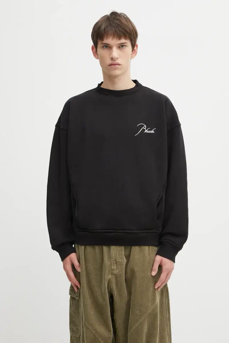 felpa in cotone Classique uomo colore nero con applicazione RHFW25ST06012