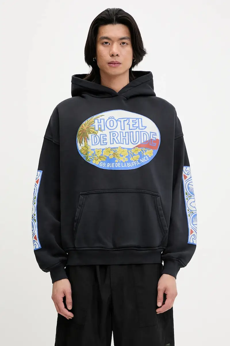 felpa in cotone Hotel uomo colore nero con cappuccio RHSS25HO01012