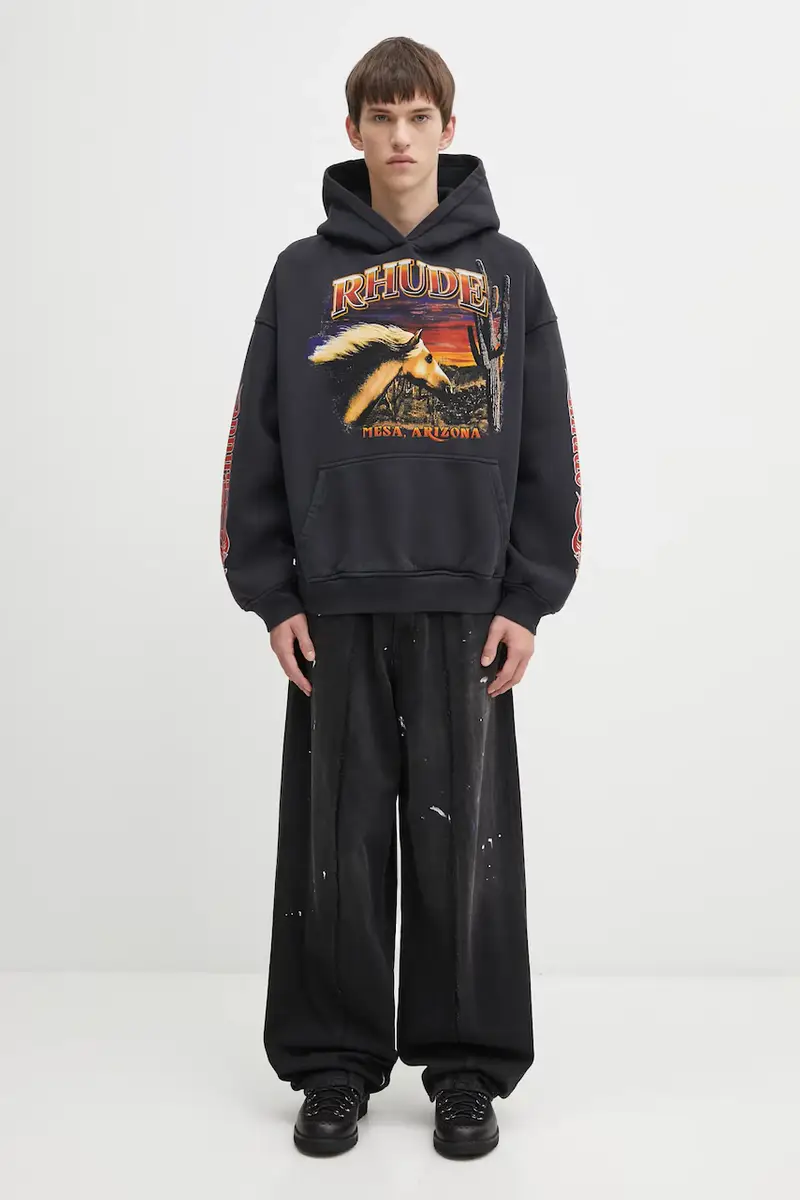 felpa in cotone Mesa stallion uomo colore nero con cappuccio RHFW25HO04012 miniatura 5