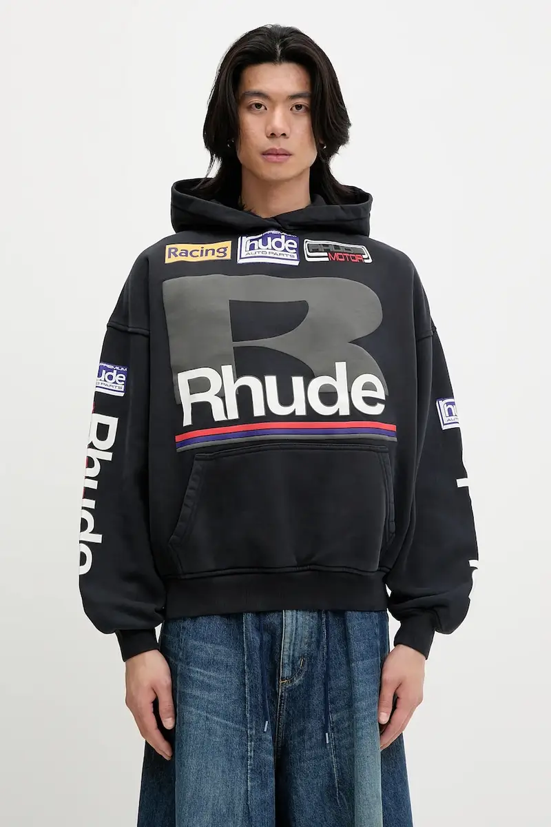 felpa in cotone Petrol Patch uomo colore nero con cappuccio RHSS25HO04012