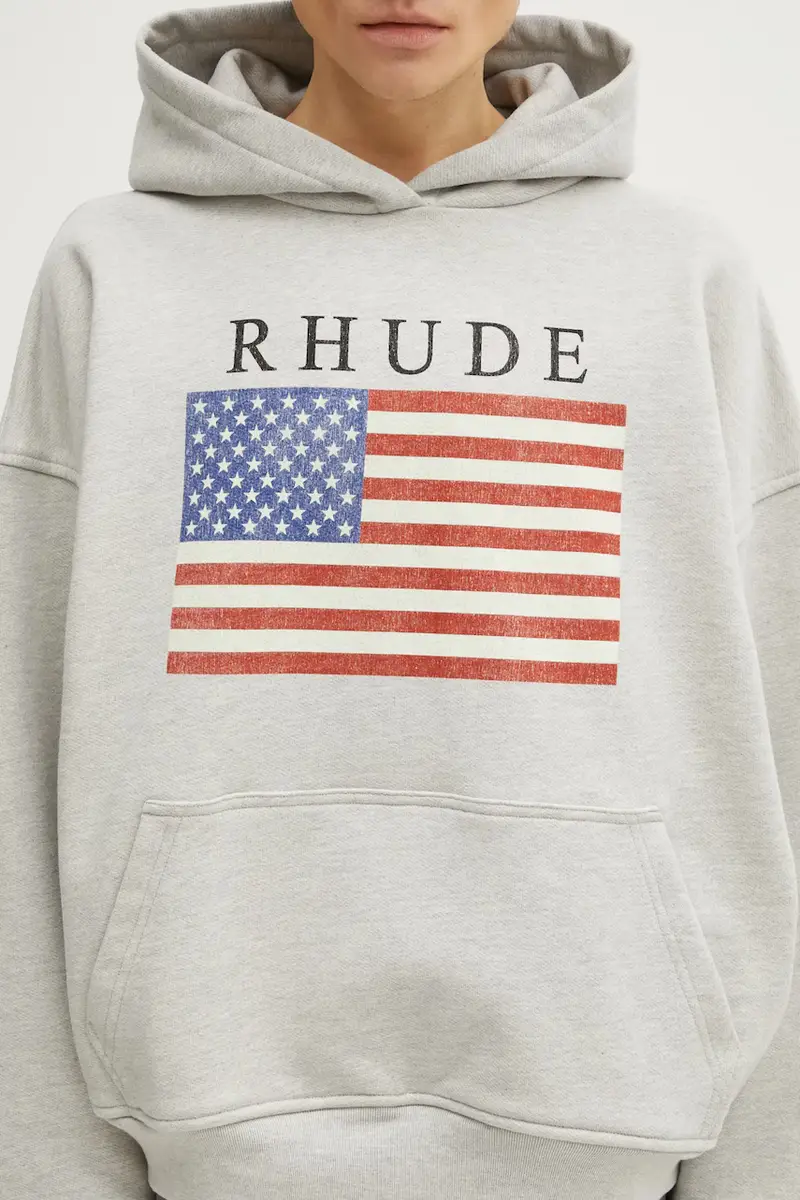 Rhude Maglia in cotone Grigio con Stampa USA Flag miniatura 4