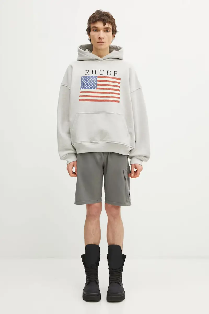 Rhude Maglia in cotone Grigio con Stampa USA Flag miniatura 5