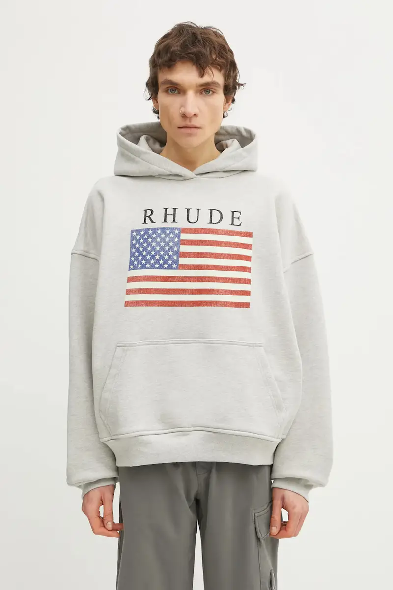 Rhude Maglia in cotone Grigio con Stampa USA Flag