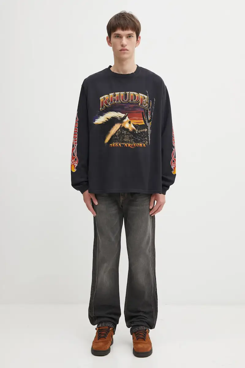 top a maniche lunghe in cotone Mesa Stallion colore nero RHFW25TT08012 miniatura 5