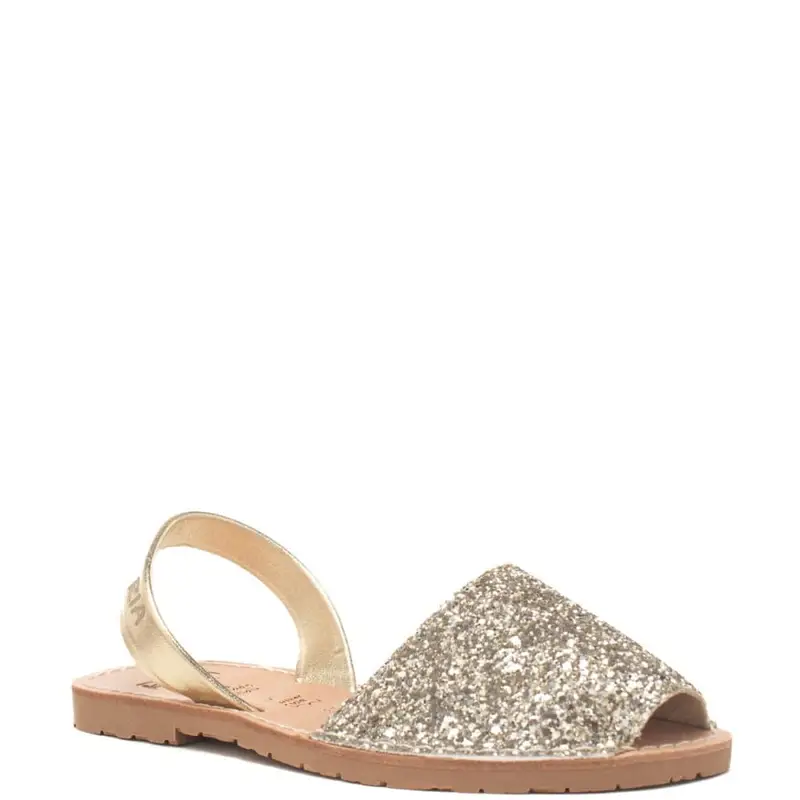 sandali slip on bassi da donna in vera pelle con glitter champagne miniatura 2