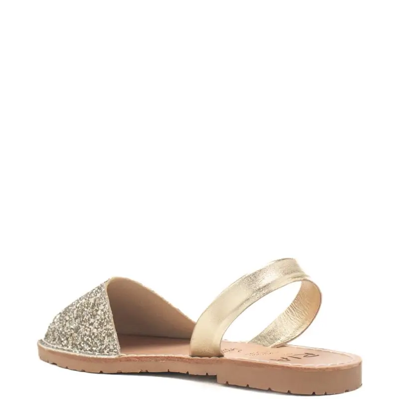sandali slip on bassi da donna in vera pelle con glitter champagne miniatura 3