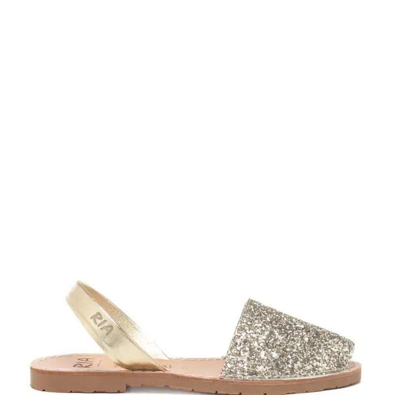 sandali slip on bassi da donna in vera pelle con glitter champagne