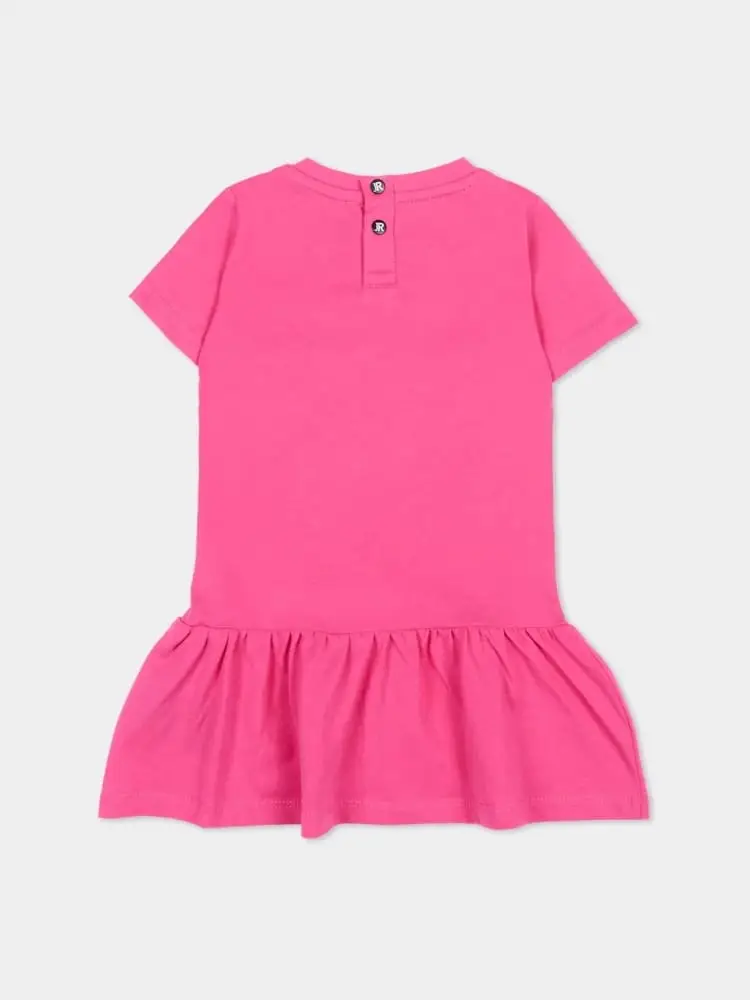 abito fucsia neonata logo lettering miniatura 2