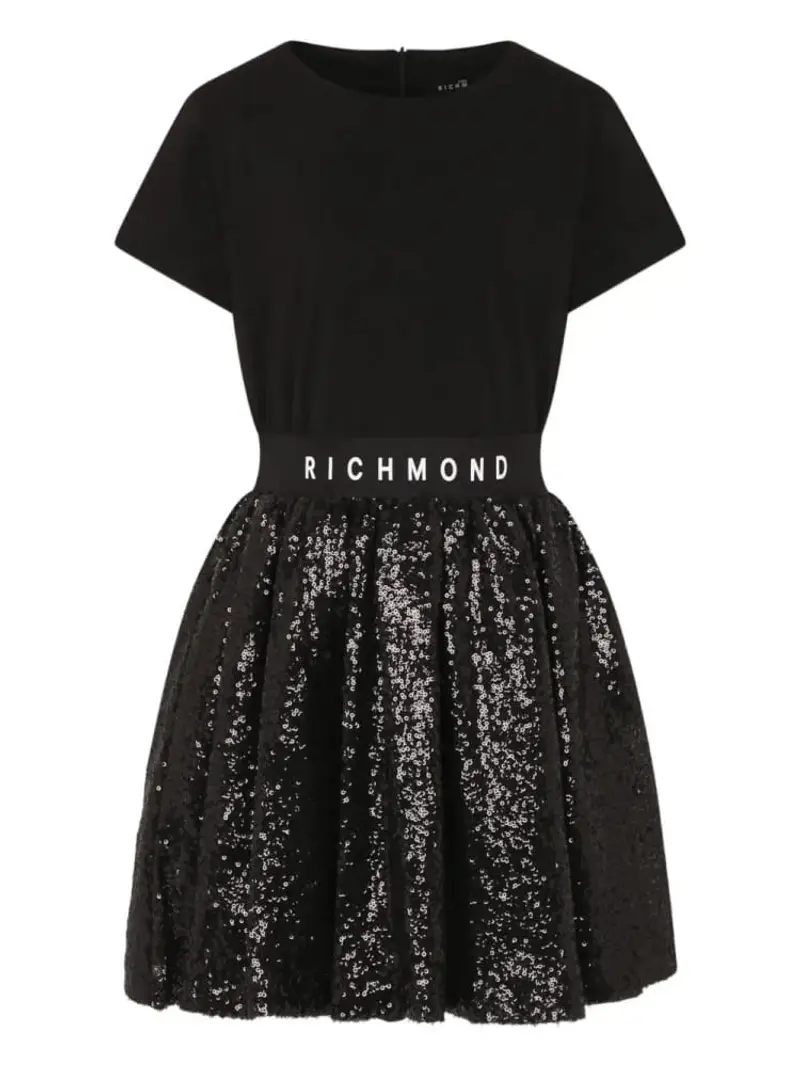 Richmond abito nero bambina in cotone logo in vita