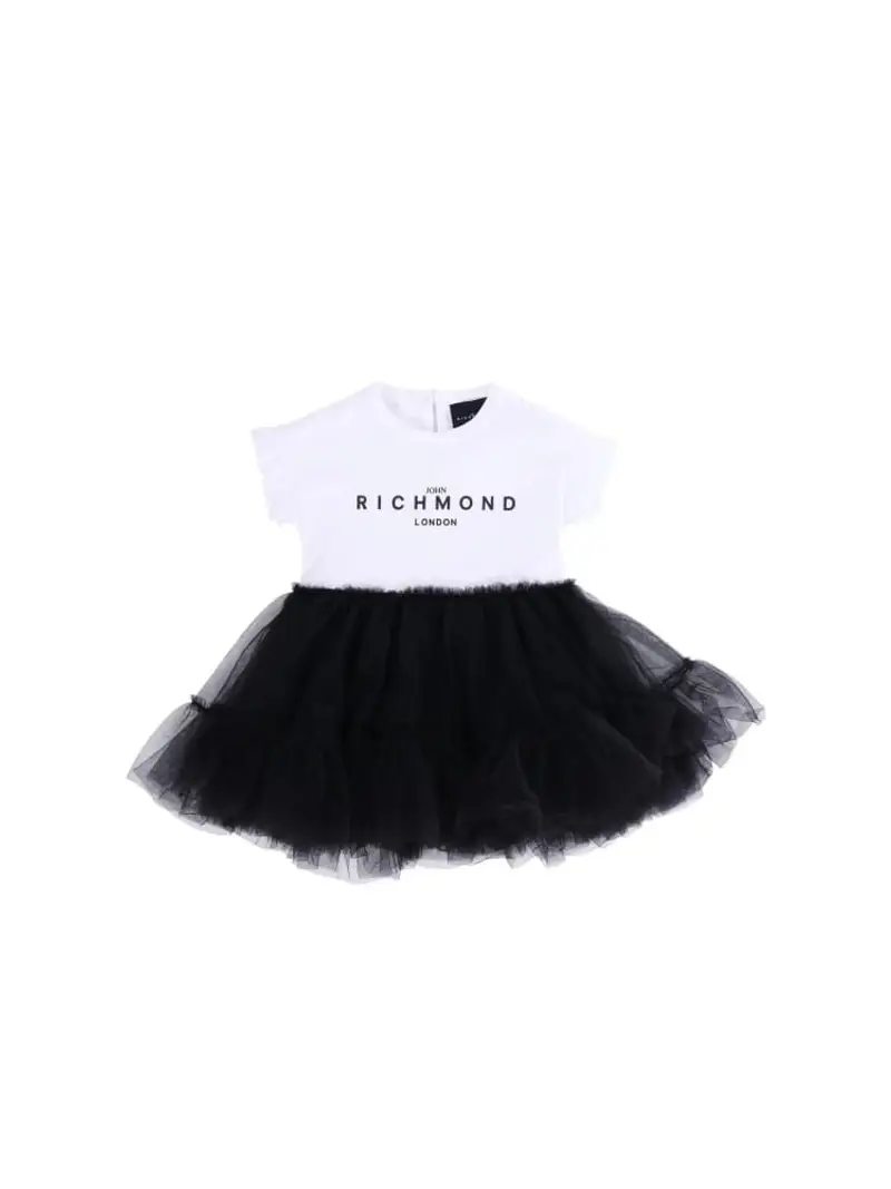 Richmond abito nero neonata in cotone gonna in tulle logo a contrasto