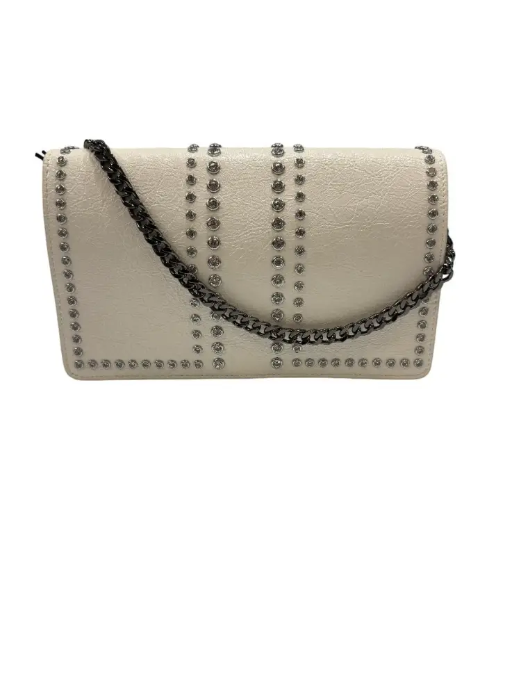 borsa bianca donna con borchie e logo miniatura 2