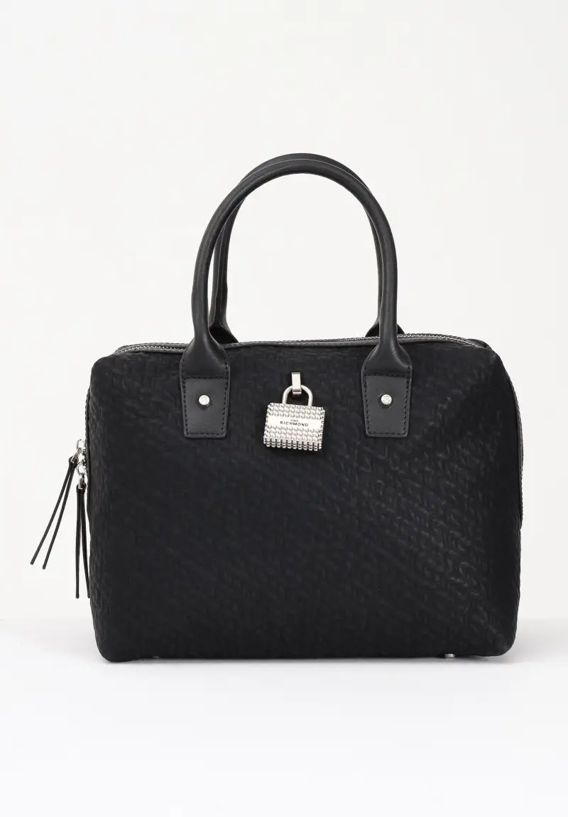 Borsa nera da donna con lucchetto e logo