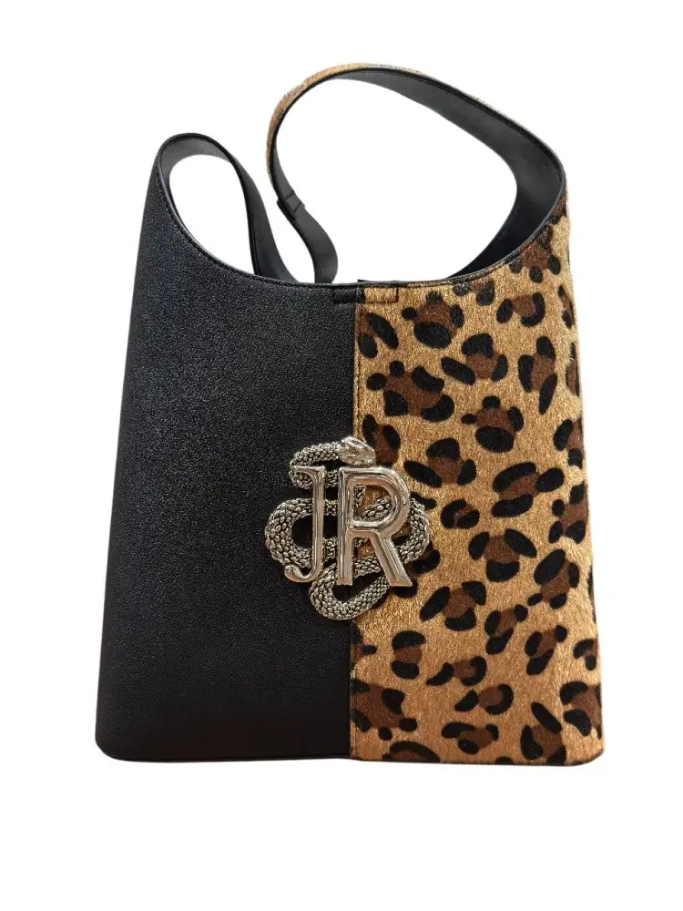 borsa nera donna animalier logo oro