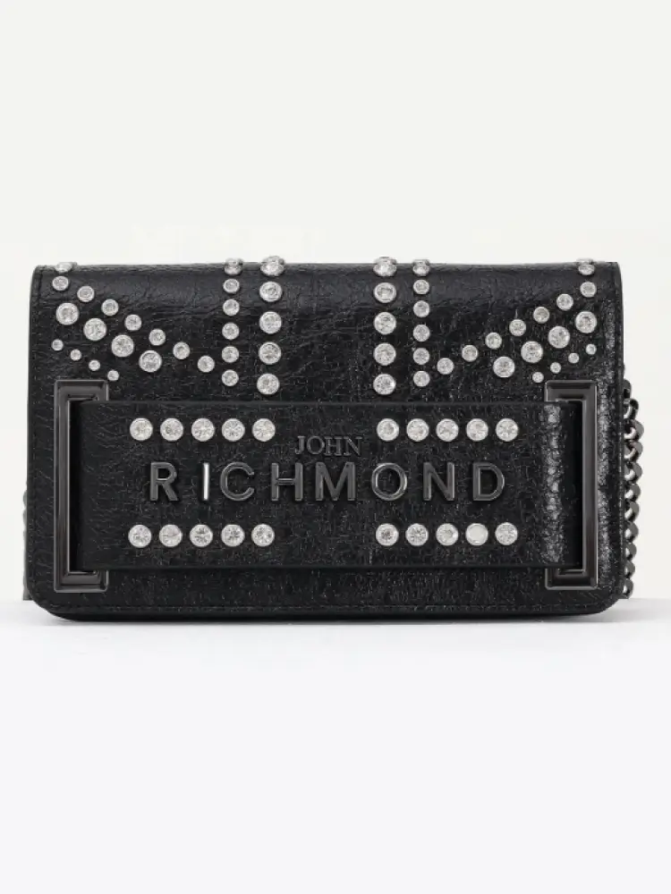 borsa nera donna in ecopelle con tracolla borchie all over