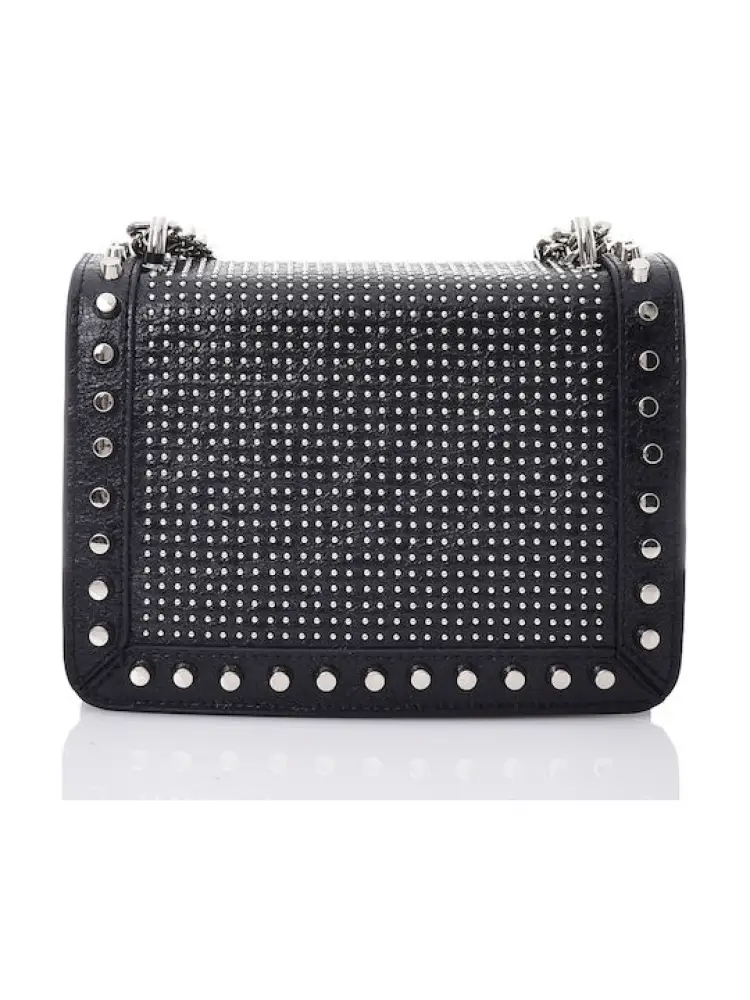 borsa nera donna in ecopelle con tracolla borchie all over miniatura 2