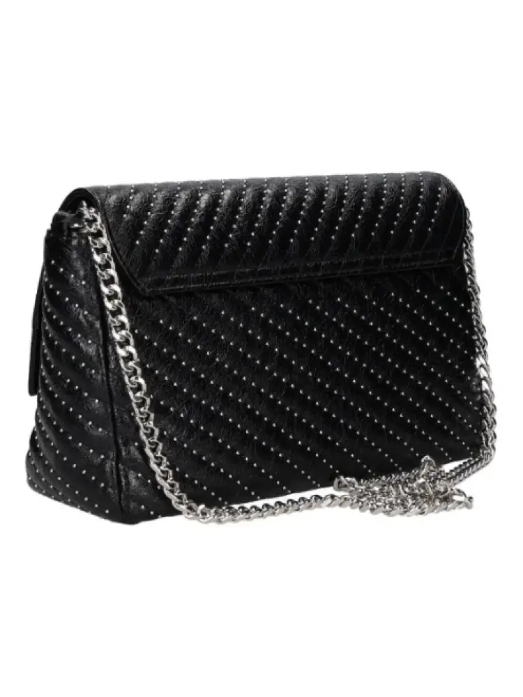 borsa nera donna in ecopelle con tracolla borchie all over miniatura 2