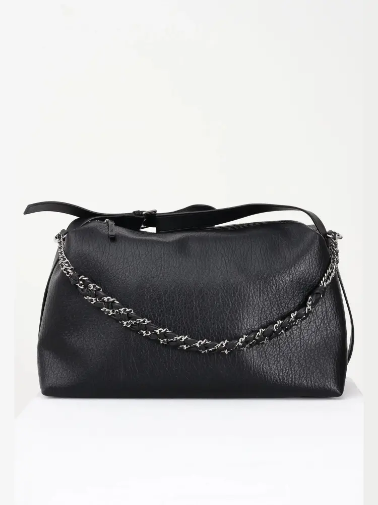 borsa nera donna in ecopelle con tracolla logo sul lato