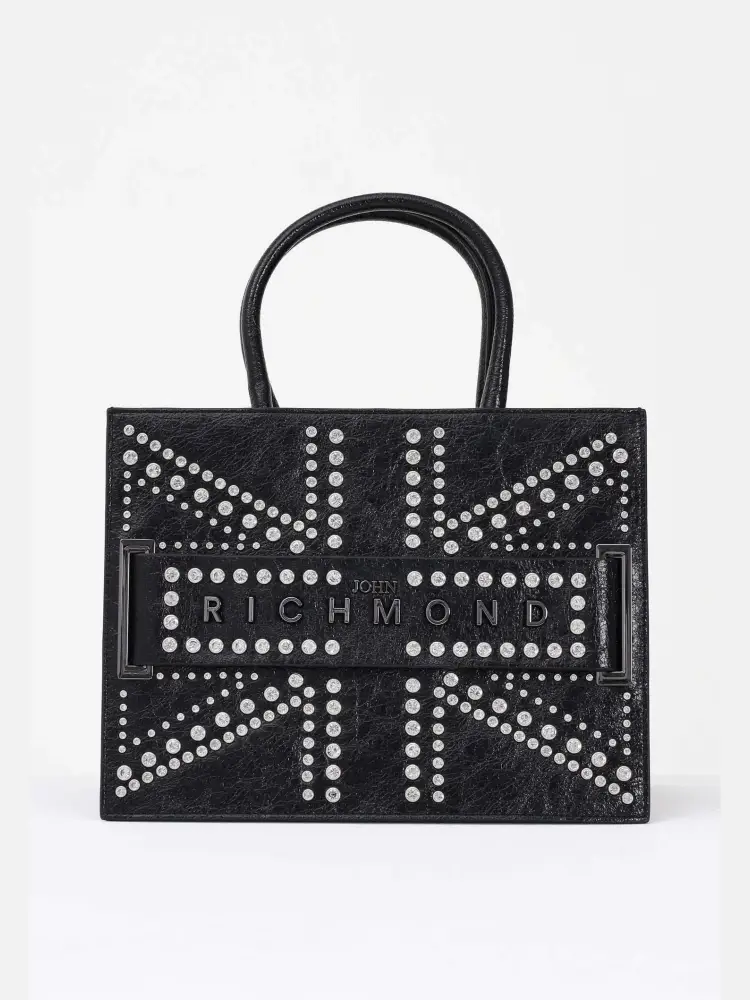 borsa nera donna in ecopelle logo con borchie sul davanti