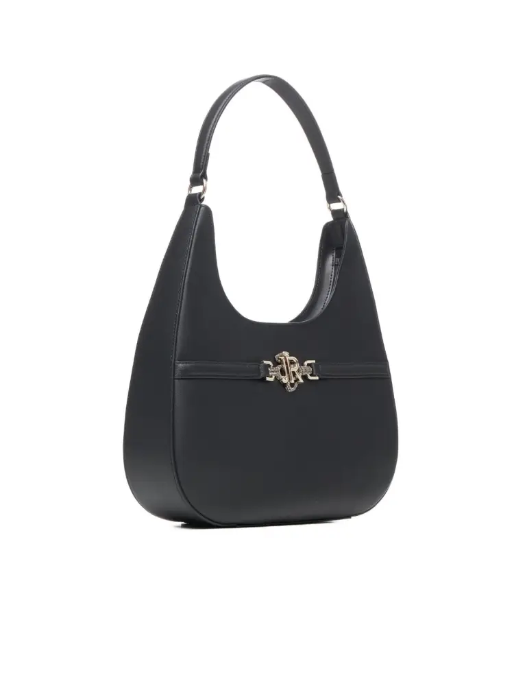 borsa nera donna in ecopelle logo in metallo argento miniatura 2