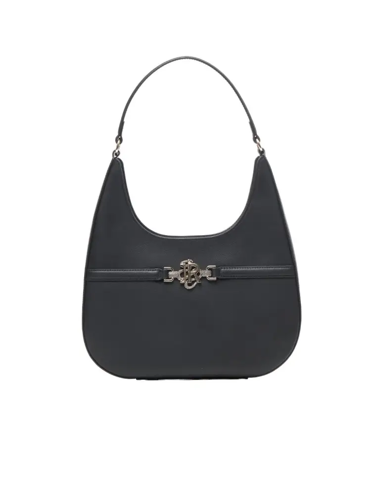 borsa nera donna in ecopelle logo in metallo argento