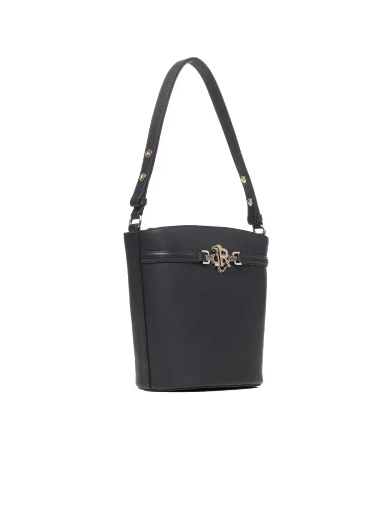 borsa nera donna in ecopelle logo in metallo oro miniatura 2