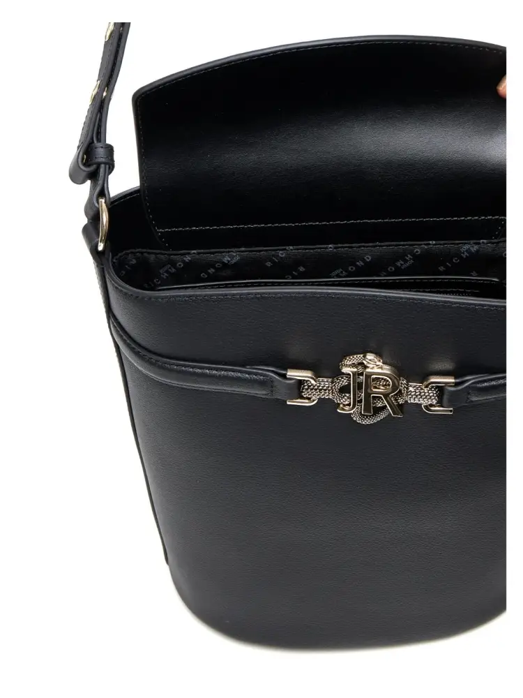 borsa nera donna in ecopelle logo in metallo oro miniatura 4