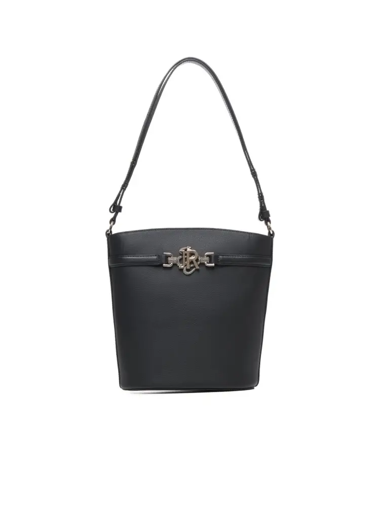 borsa nera donna in ecopelle logo in metallo oro