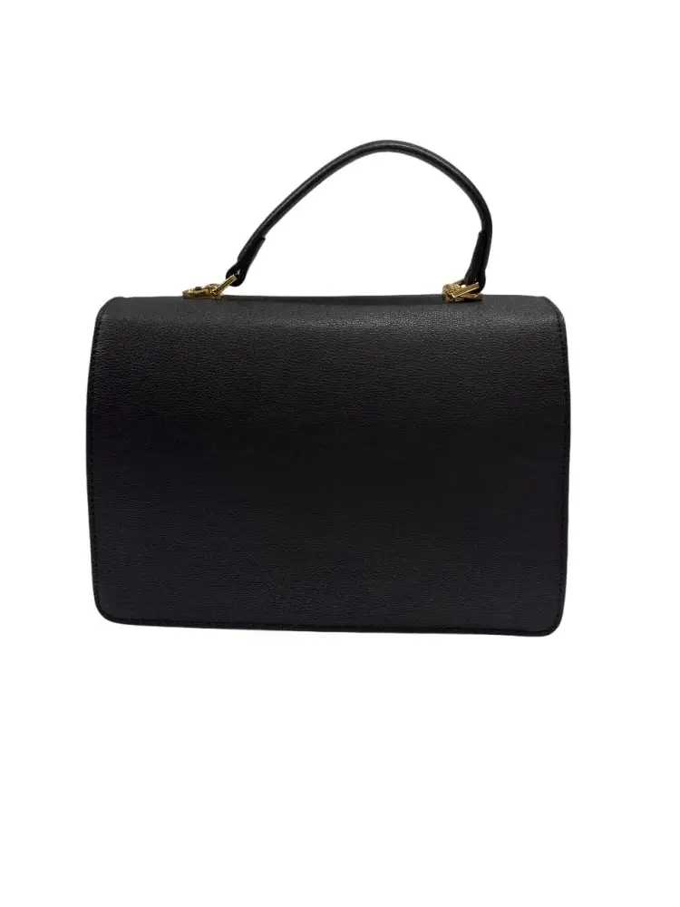 borsa nera donna logo in metallo oro miniatura 2