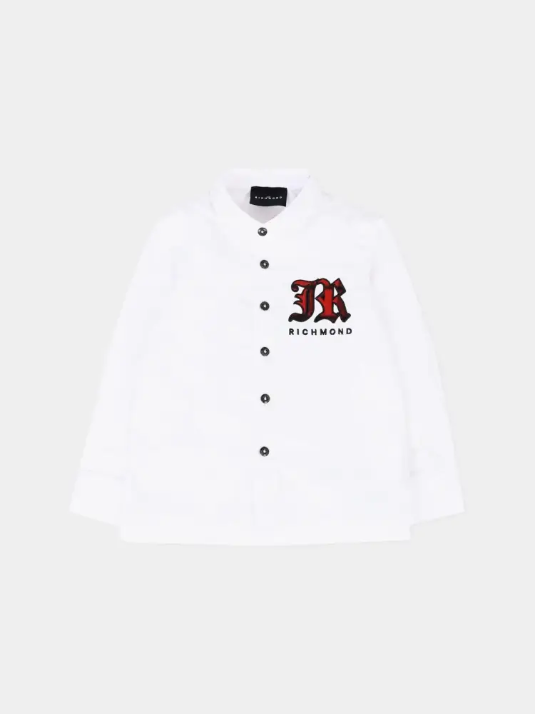 camicia bianca neonato in cotone logo a contrasto sul petto