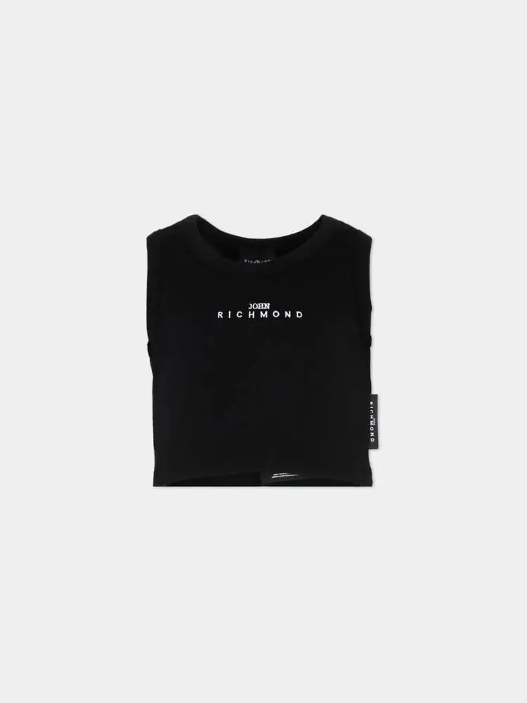 canotta nera bambina mini logo