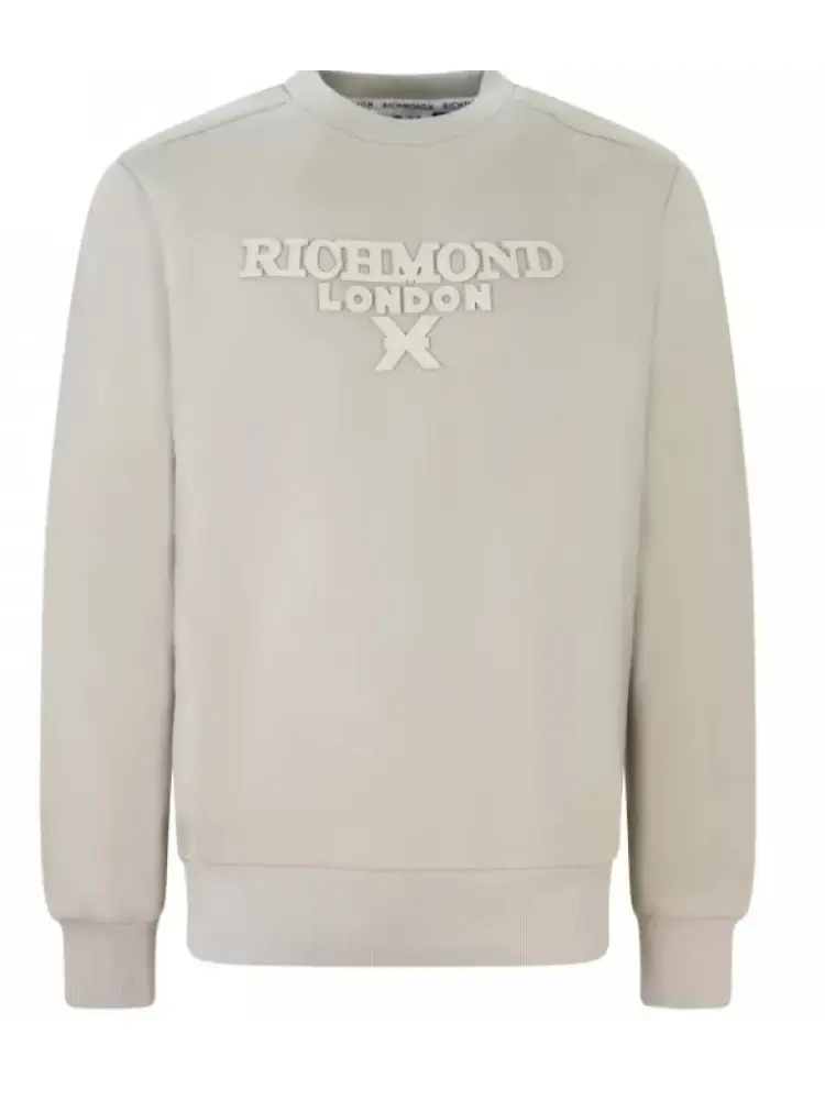 felpa beige uomo in cotone girocollo maxi logo sul davanti