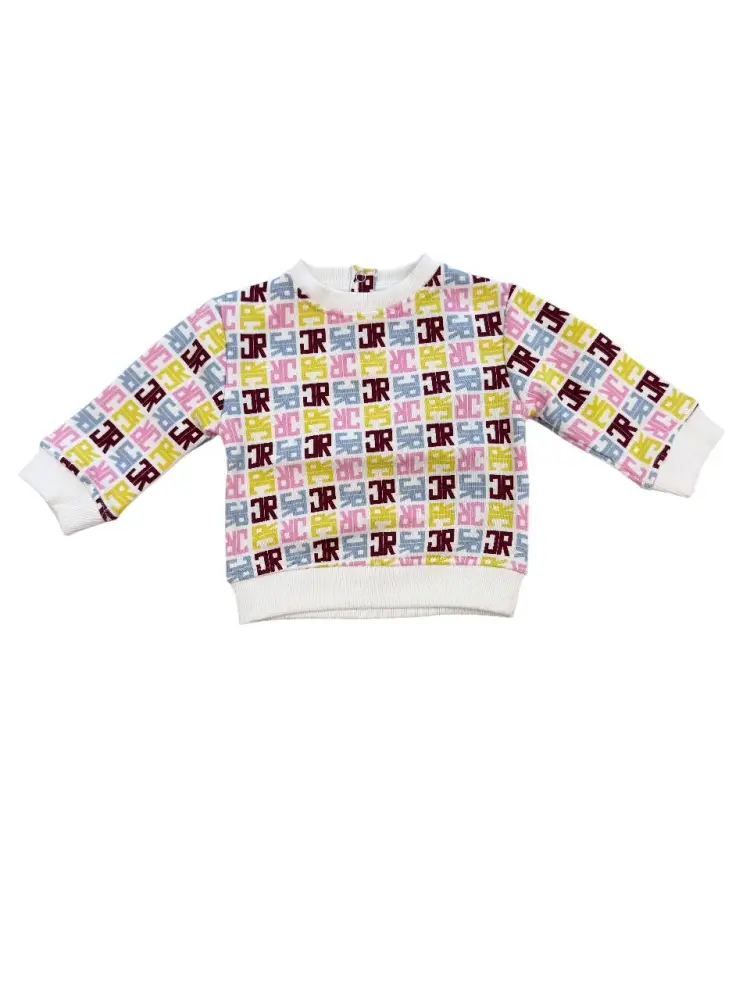 felpa bianca neonata in cotone logo monogram all over