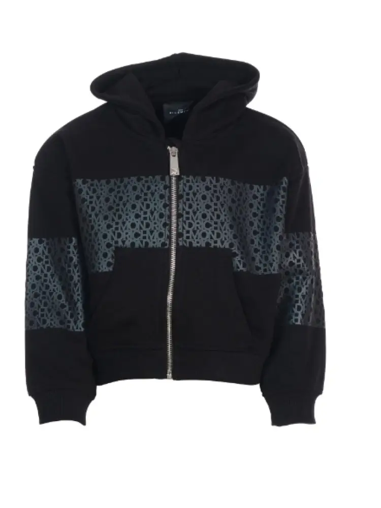 felpa nera bambino con cappuccio banda logo lettering