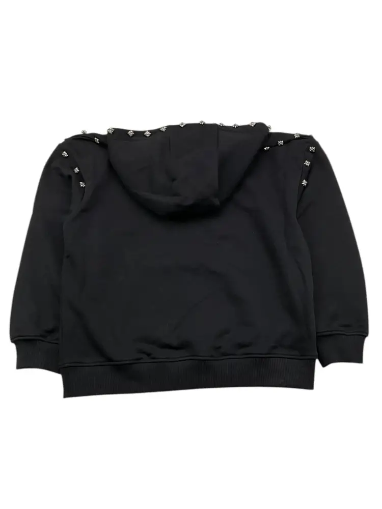 felpa nera bambino in cotone con cappuccio dettagli borchie logo sul fondo miniatura 2